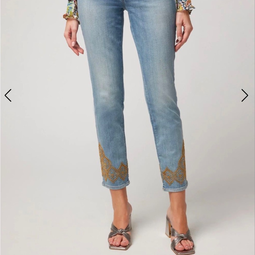 White House Black Market crop jeans with beaded gold size 14 EUC - Picture 2 of 10